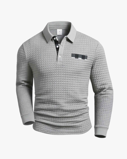 Alex Textured Waffle Knit Long Sleeve Polo